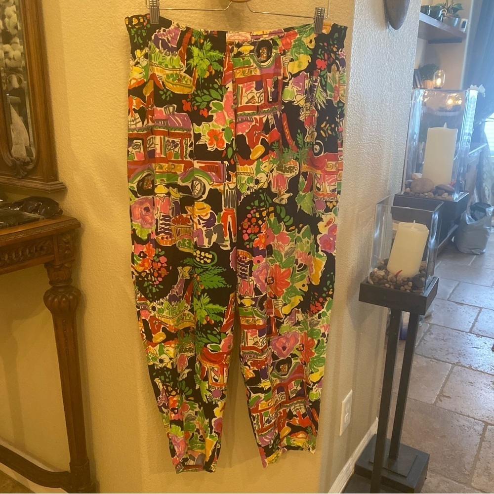 Vintage JAMS WORLD Women Fun Colorful People Floral Graphic Pants Size XL